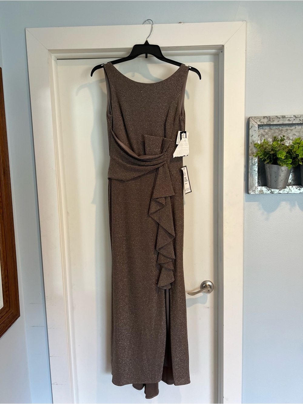 Betsy & Adam Shimmer Sleeveless Glitter Gown